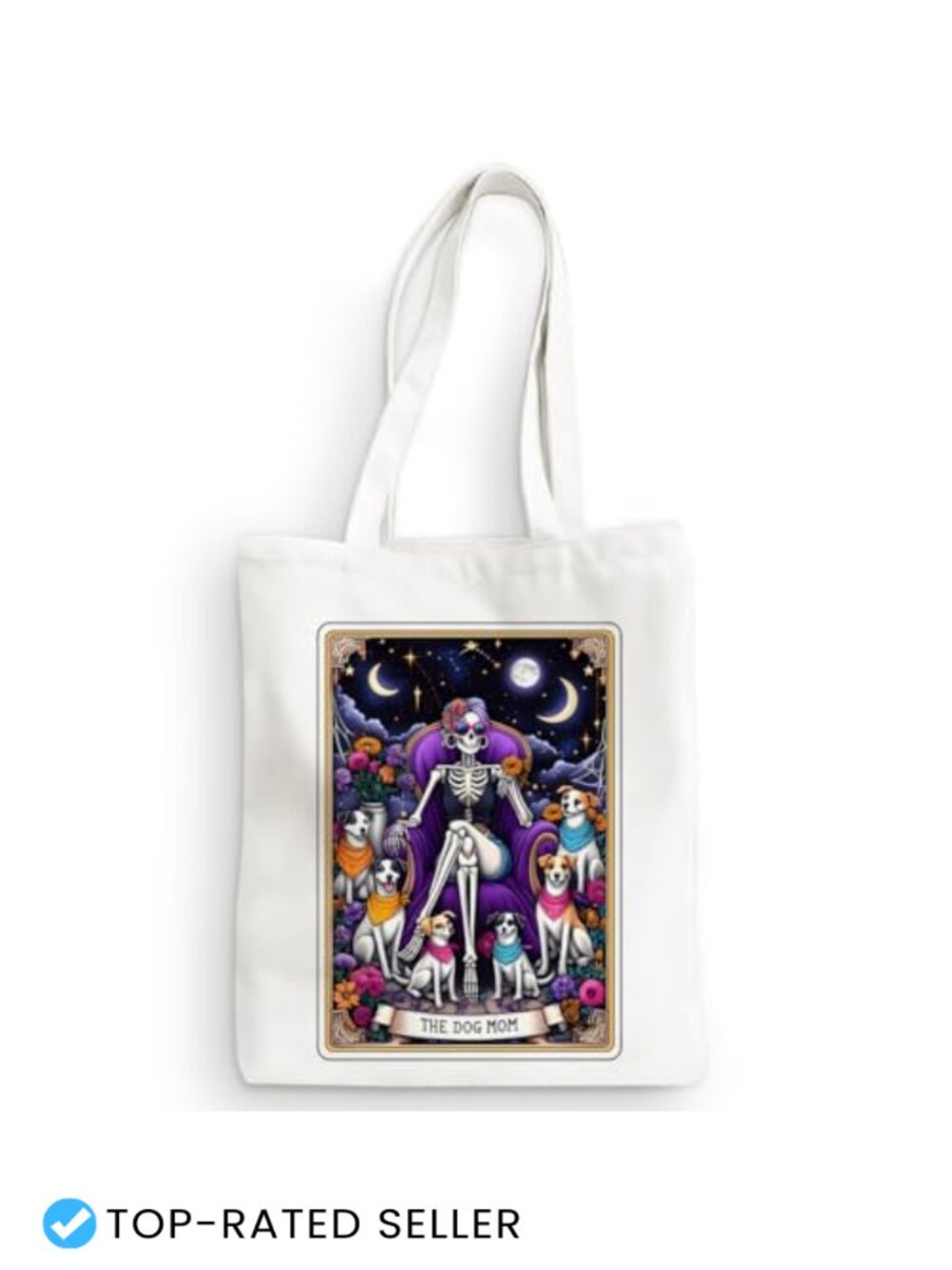 Witchy Skull Tarot Card Canvas Tote Bag Reusable Grocery Shopping for Women